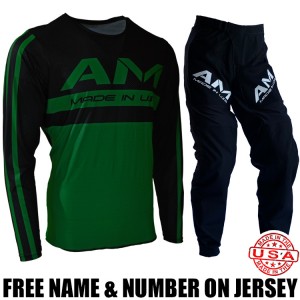 AM Gear Combo: Green Stripes 2.0 Pro Jersey/ 2.0 Moto Pants Black